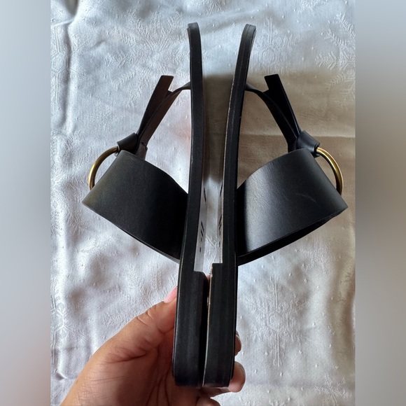 Black Leather Sandals with Gold Accents - Picture 6 of 13